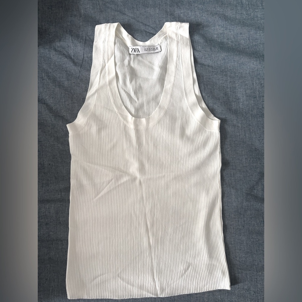 Zara Cream Ribbed Sleeveless Top